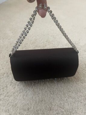 Black Rhinestone-Handle Evening Clutch - Unbranded